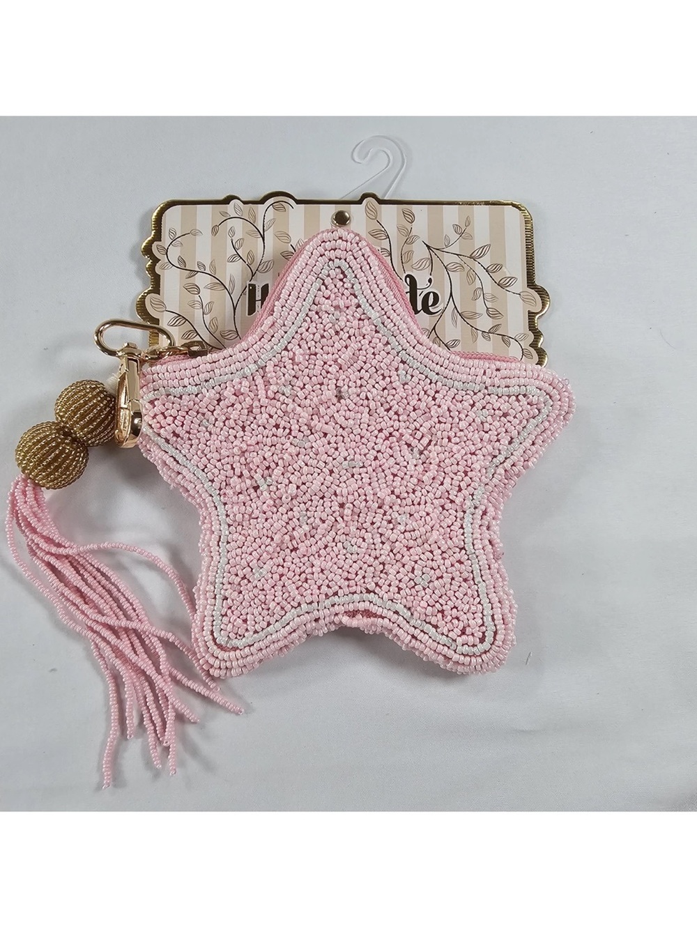 Viral New Release Pink and Gold Star Beaded Coin Pouch Handmade India NWT